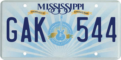 MS license plate GAK544