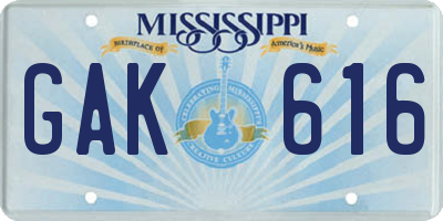 MS license plate GAK616