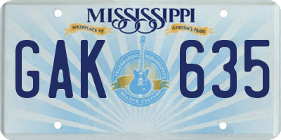 MS license plate GAK635