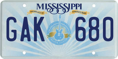 MS license plate GAK680