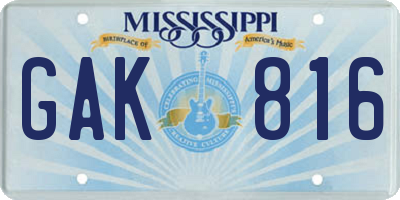 MS license plate GAK816