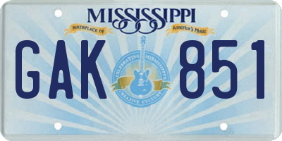 MS license plate GAK851