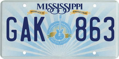 MS license plate GAK863