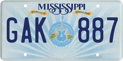 MS license plate GAK887
