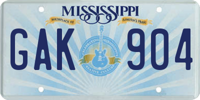 MS license plate GAK904