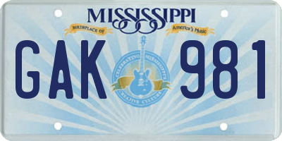 MS license plate GAK981