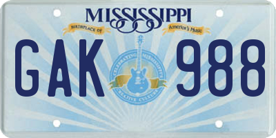 MS license plate GAK988