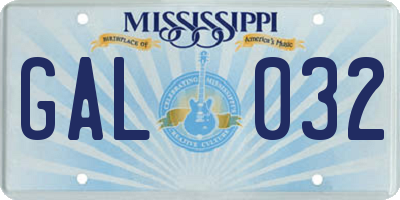 MS license plate GAL032