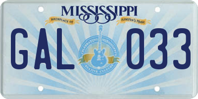 MS license plate GAL033
