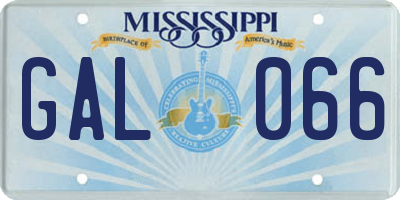 MS license plate GAL066