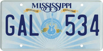 MS license plate GAL534
