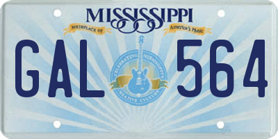 MS license plate GAL564