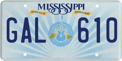 MS license plate GAL610
