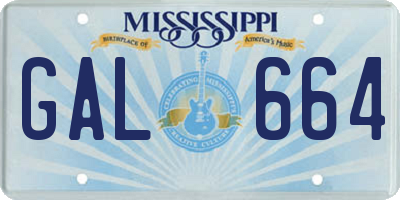 MS license plate GAL664