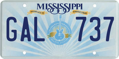 MS license plate GAL737