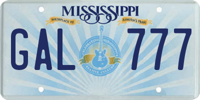 MS license plate GAL777