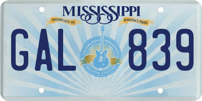 MS license plate GAL839