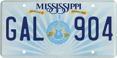 MS license plate GAL904