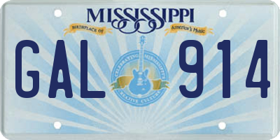 MS license plate GAL914