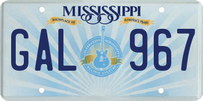 MS license plate GAL967