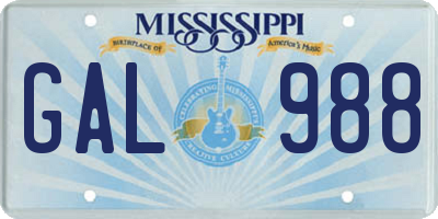 MS license plate GAL988