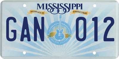 MS license plate GAN012