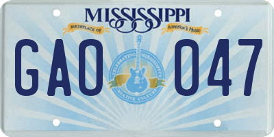 MS license plate GAO047