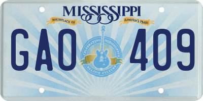 MS license plate GAO409