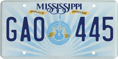 MS license plate GAO445