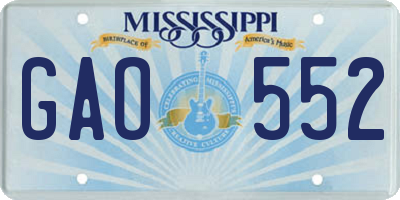 MS license plate GAO552
