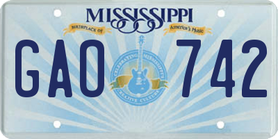 MS license plate GAO742