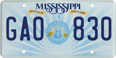 MS license plate GAO830