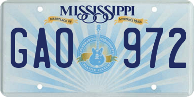 MS license plate GAO972