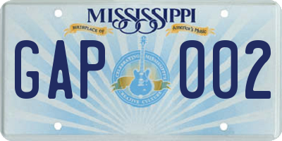 MS license plate GAP002