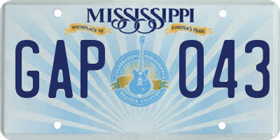 MS license plate GAP043