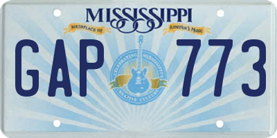 MS license plate GAP773