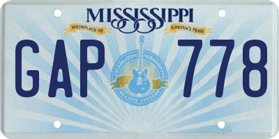 MS license plate GAP778