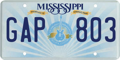 MS license plate GAP803
