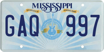MS license plate GAQ997