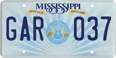 MS license plate GAR037