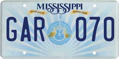 MS license plate GAR070