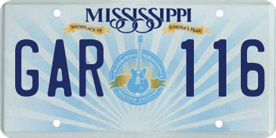 MS license plate GAR116
