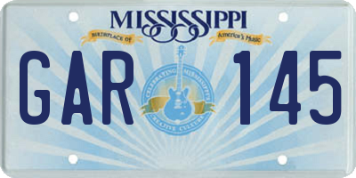 MS license plate GAR145