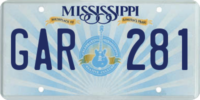 MS license plate GAR281