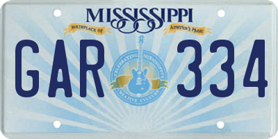 MS license plate GAR334
