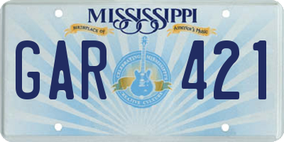 MS license plate GAR421