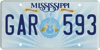 MS license plate GAR593
