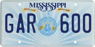 MS license plate GAR600