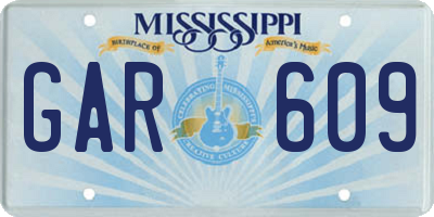 MS license plate GAR609