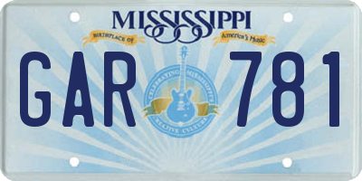 MS license plate GAR781